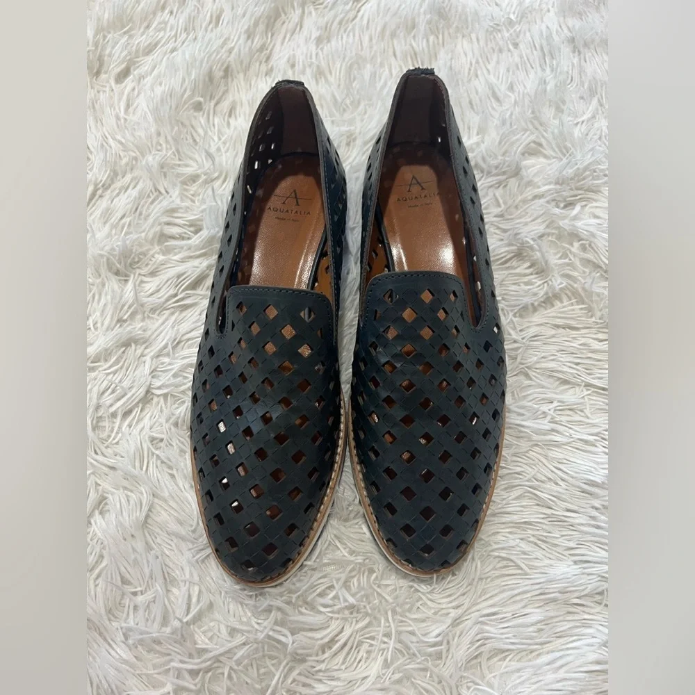 Aquatalia Blue Perforated Leather Loafers - Size 6